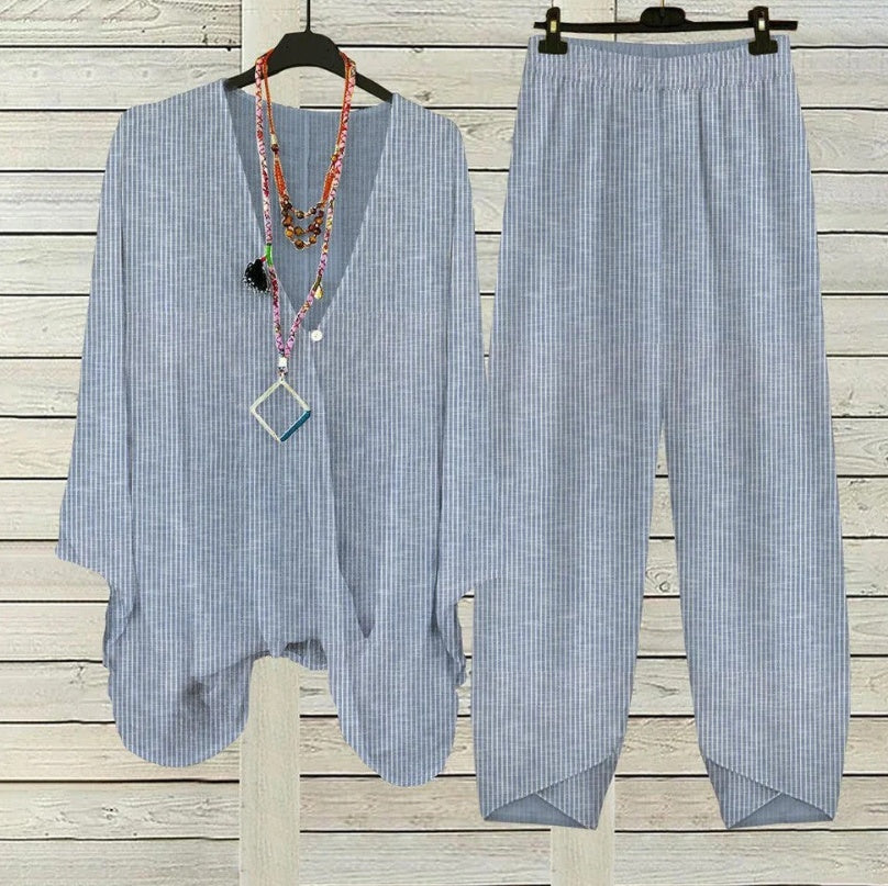 Casual Loose Top Solid Color Two-piece Set