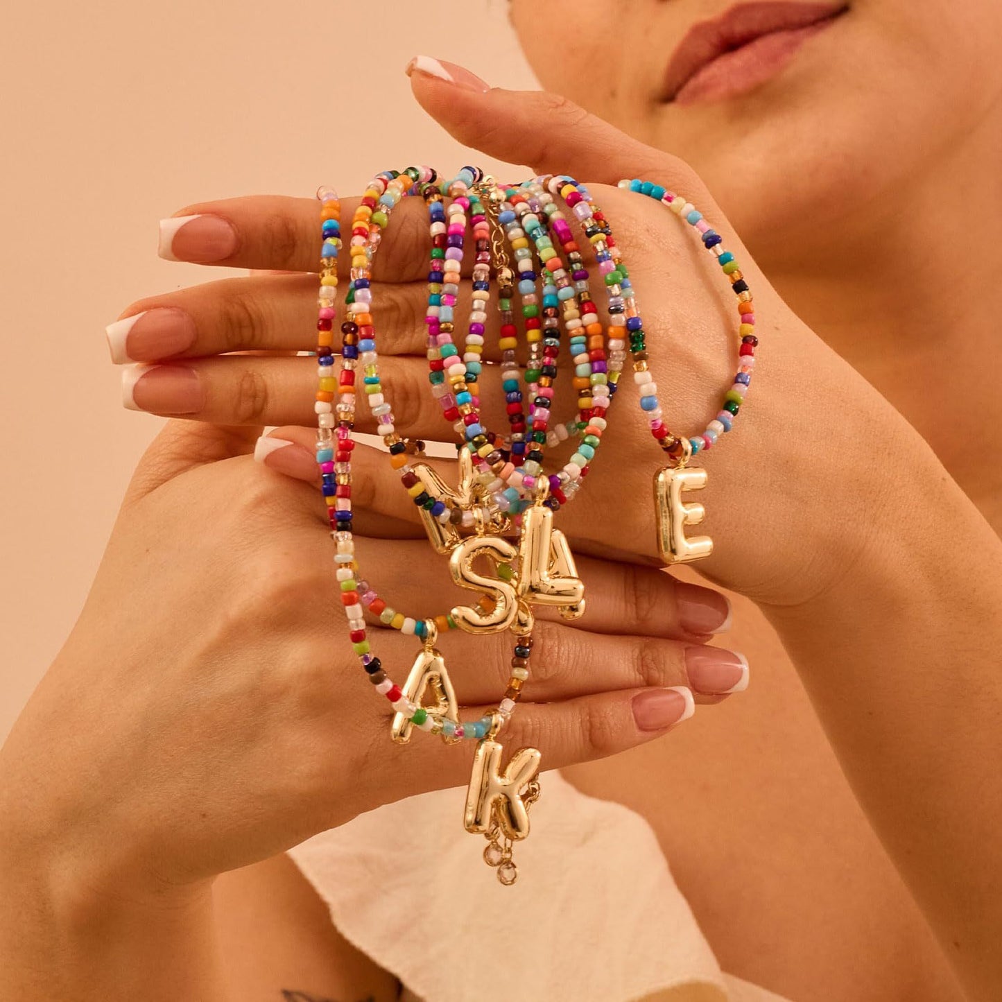 Colourful beads initial letter necklace