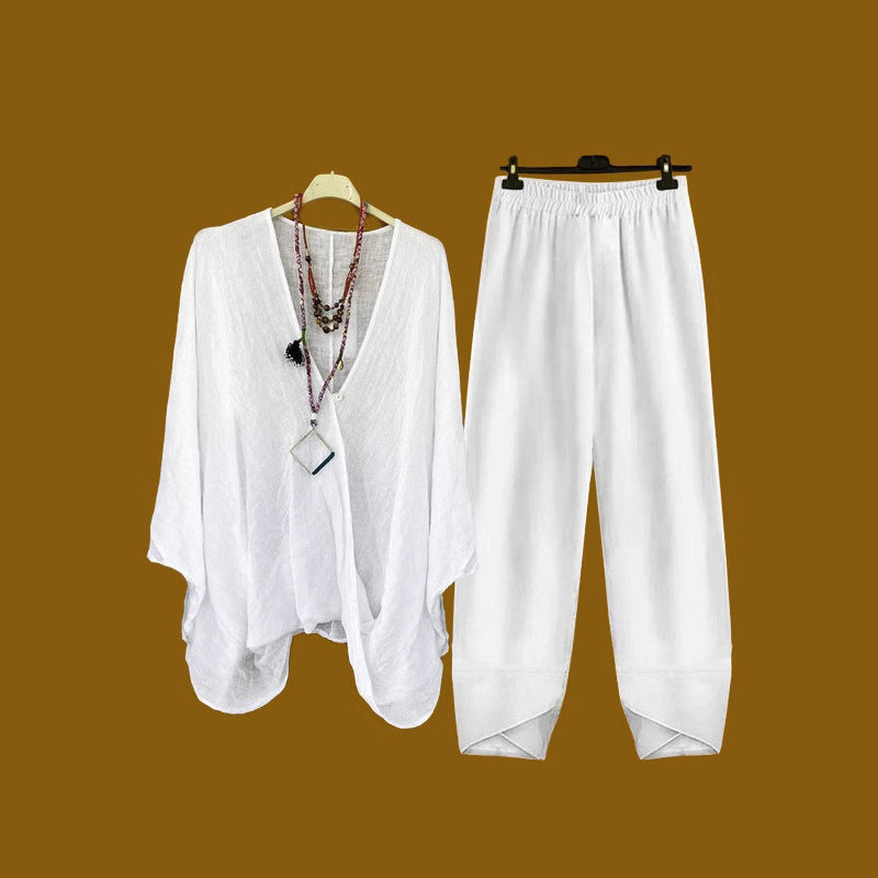 Casual Loose Top Solid Color Two-piece Set