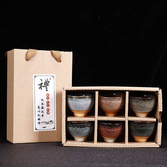 Juego de té de kung fu de cerámica con cambio de horno, taza, caja de regalo para el hogar