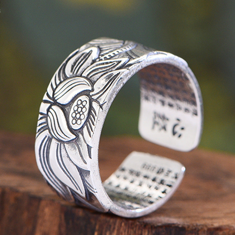 Buddhism Silver Plated Lotus Ring