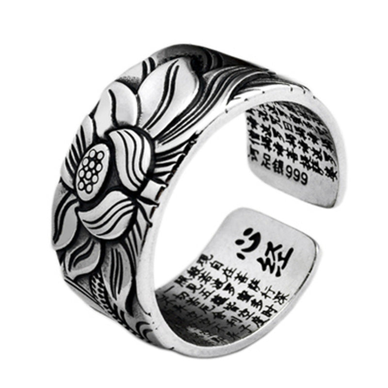 Buddhism Silver Plated Lotus Ring