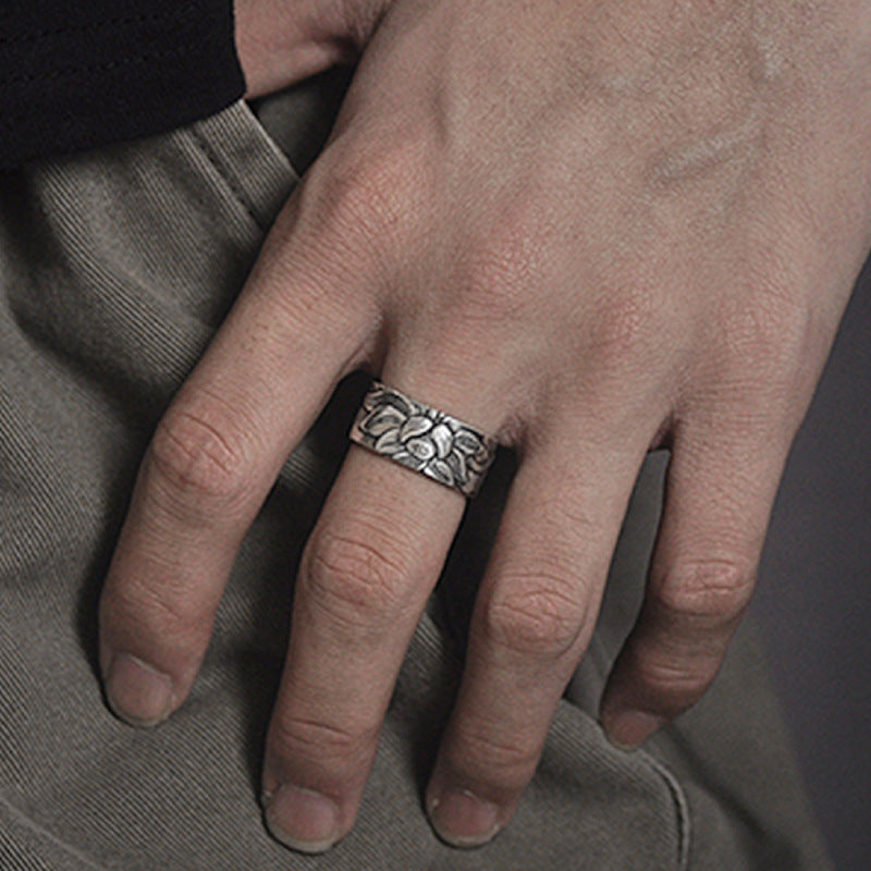Buddhism Silver Plated Lotus Ring