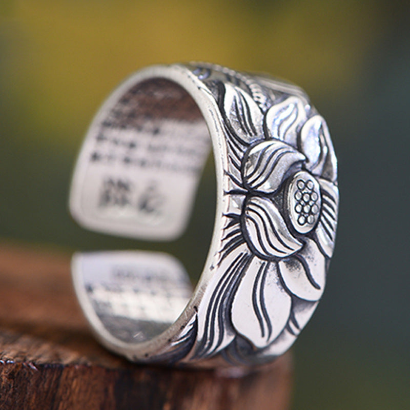 Buddhism Silver Plated Lotus Ring