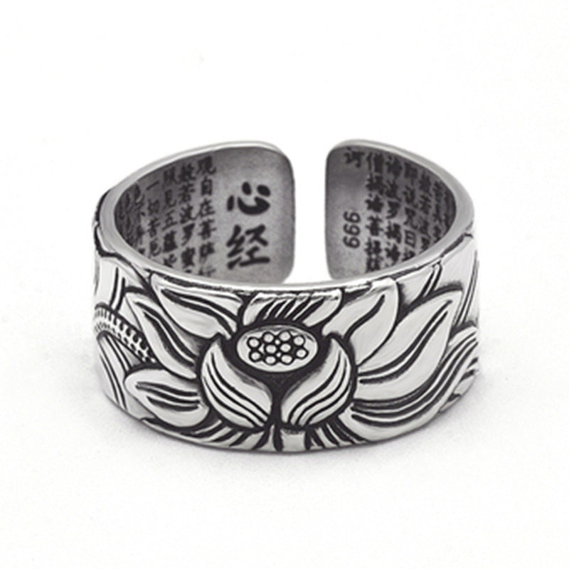 Buddhism Silver Plated Lotus Ring