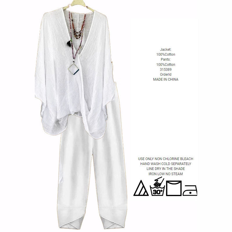 Casual Loose Top Solid Color Two-piece Set