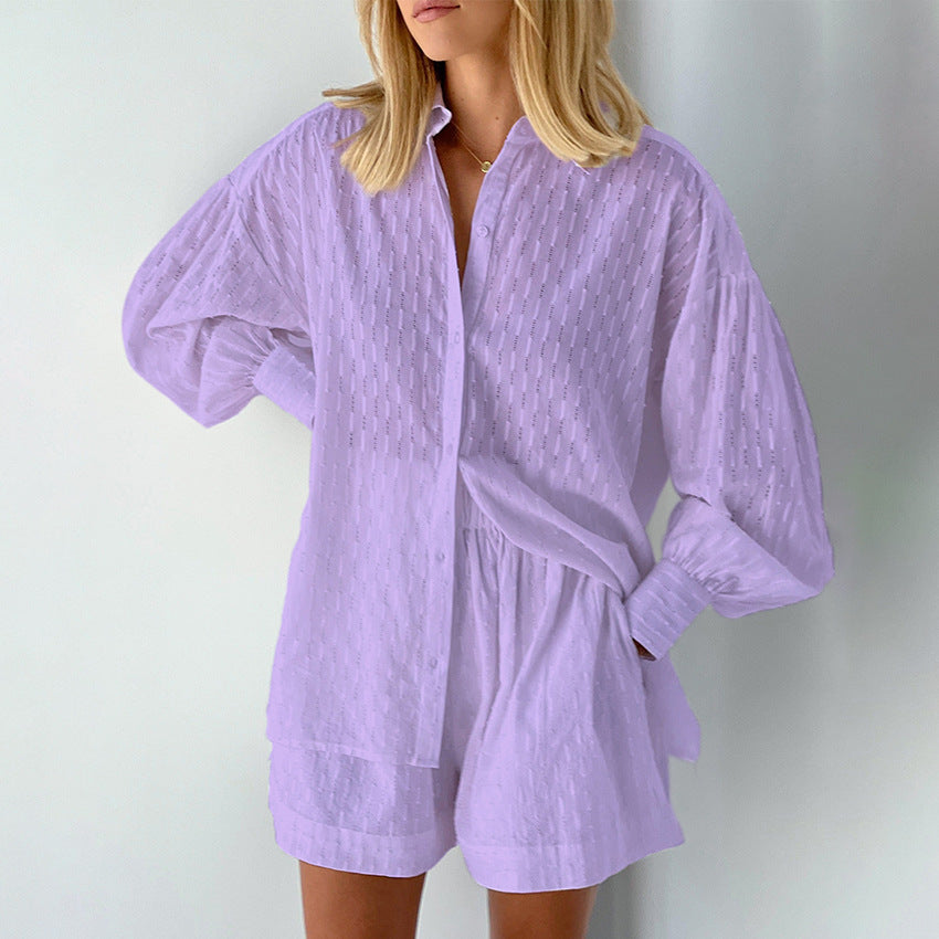 Women's Bubble Shirt Jacquard Design Casual Suit