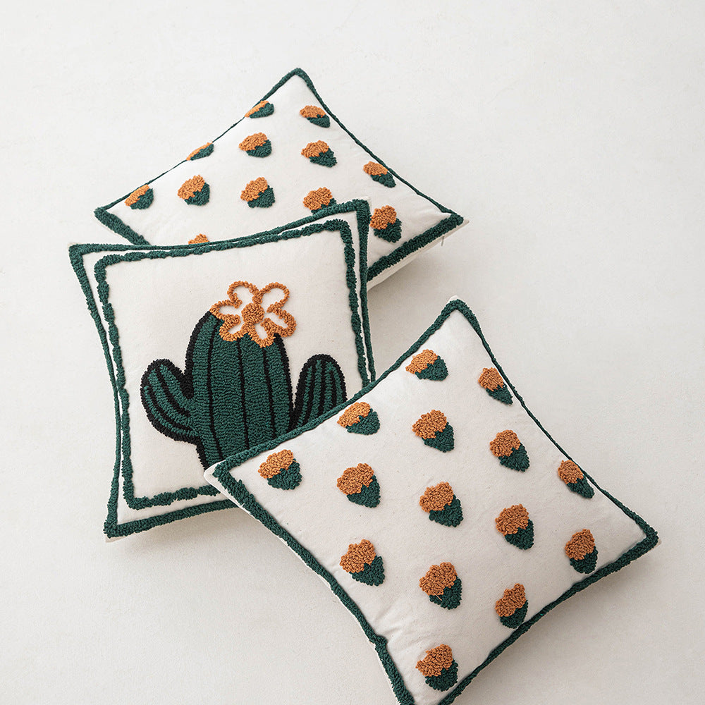 Flower Pillow Cover Simple Cactus Tufted Pillow