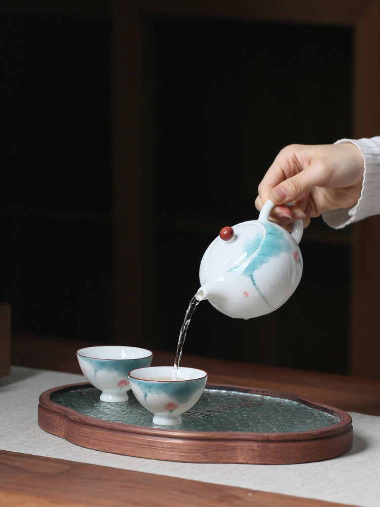 Household Hand Painted Lotus Xi Shi Pot Underglaze Porcelain Teapot