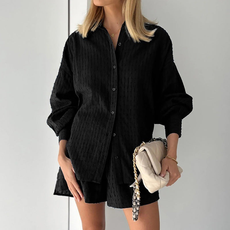 Women's Bubble Shirt Jacquard Design Casual Suit