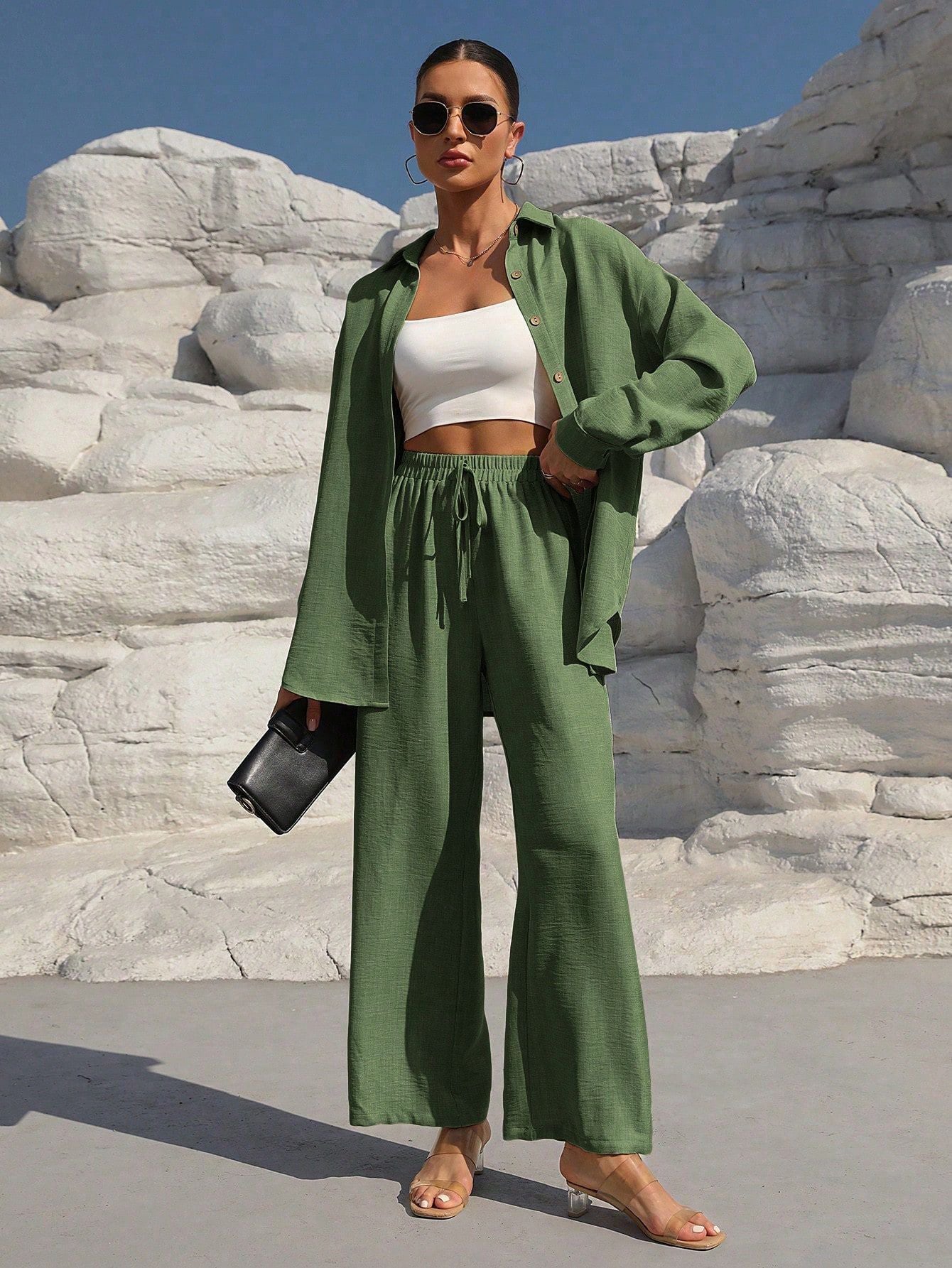 Fashion Plus Size Women's Casual Long Sleeve Cardigan Two-piece Set