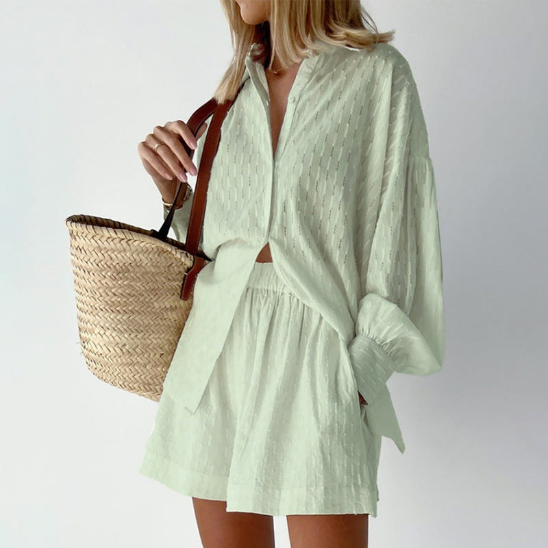 Women's Bubble Shirt Jacquard Design Casual Suit