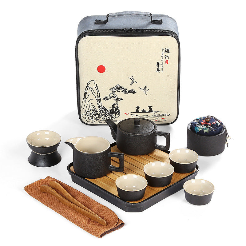 Japanese black pottery tea set