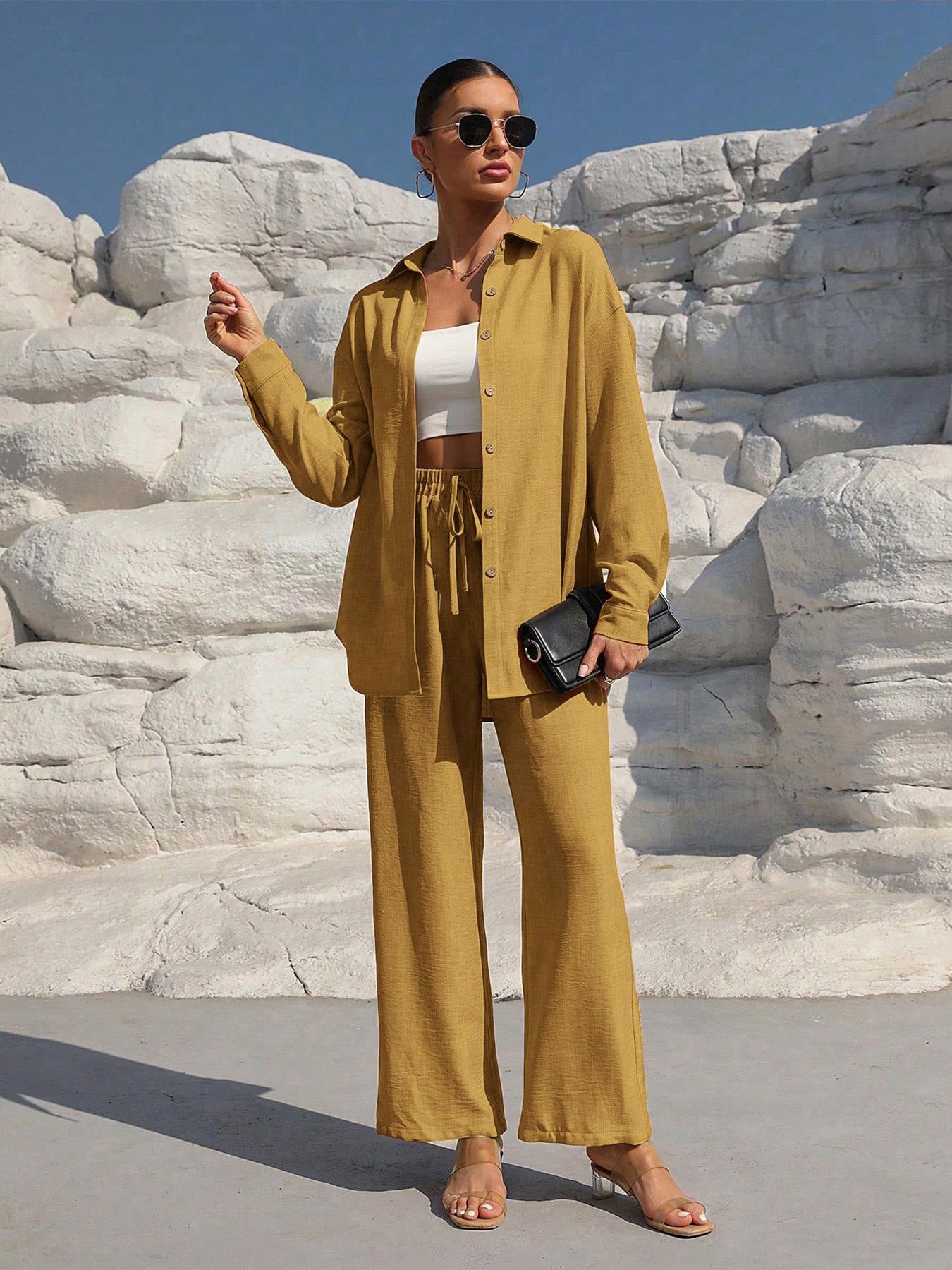 Fashion Plus Size Women's Casual Long Sleeve Cardigan Two-piece Set