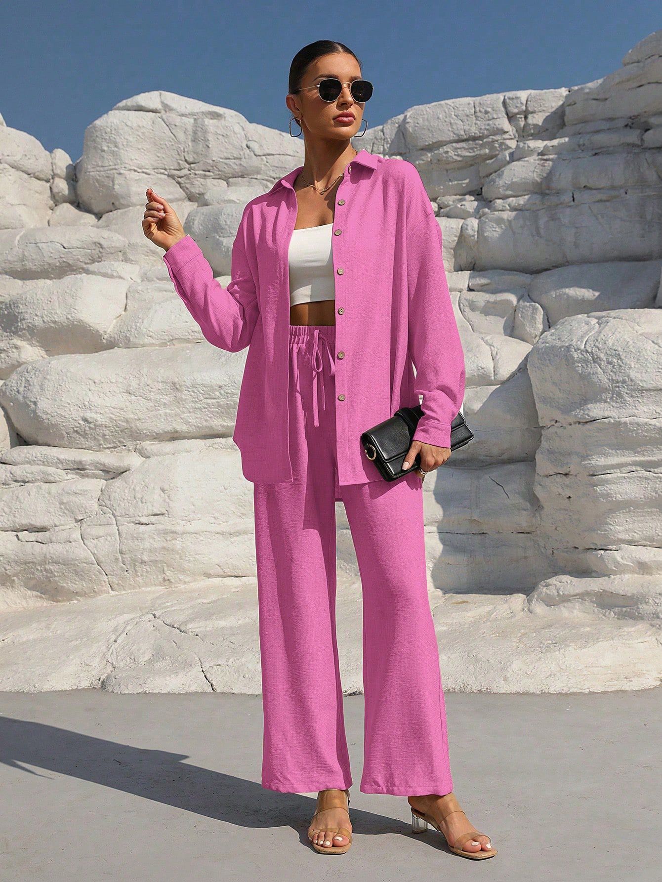 Fashion Plus Size Women's Casual Long Sleeve Cardigan Two-piece Set