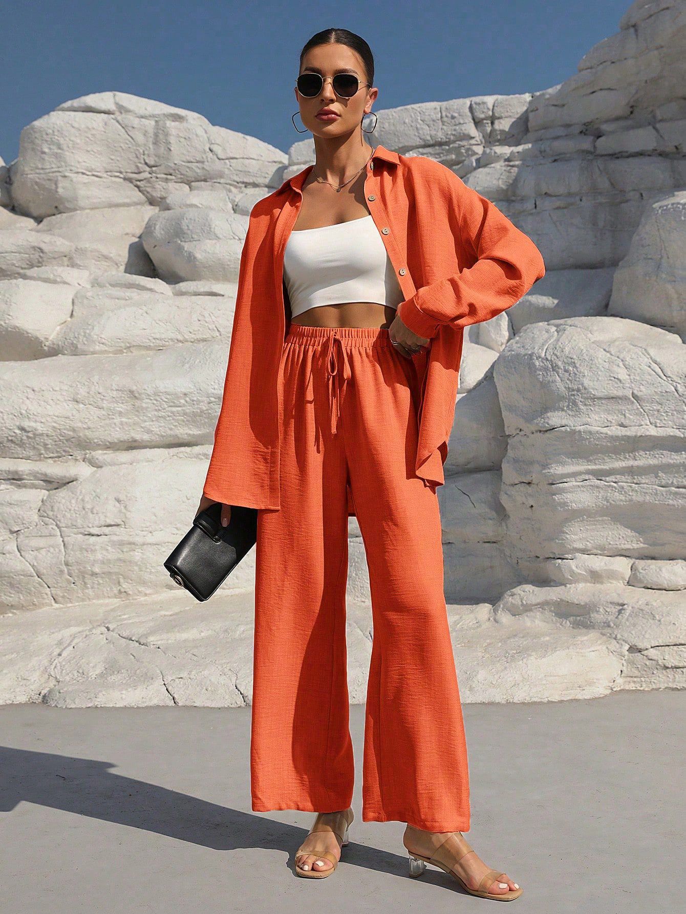 Fashion Plus Size Women's Casual Long Sleeve Cardigan Two-piece Set