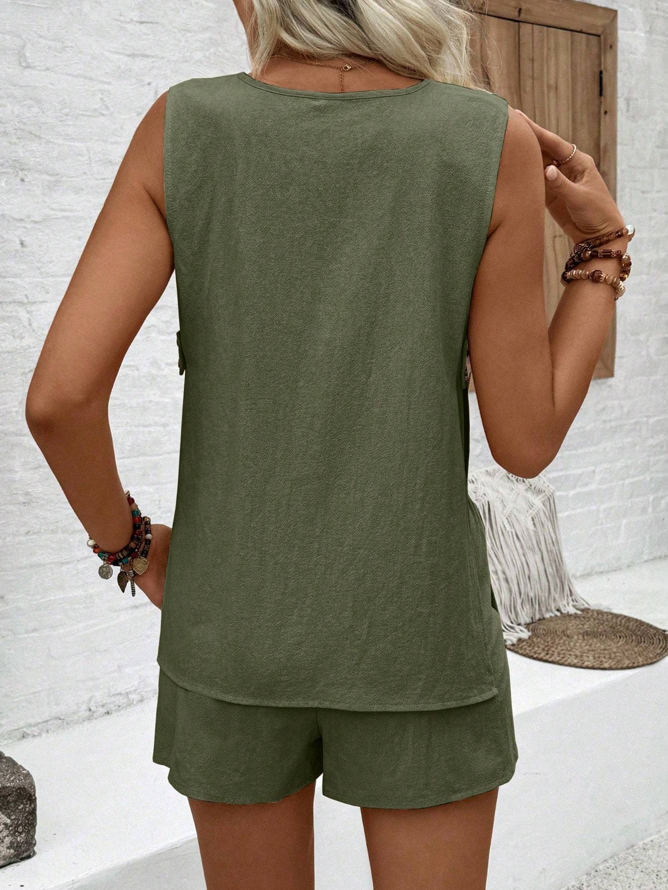 Woman Two-pieces Single Sleeveless Summer Vest And Shorts Set