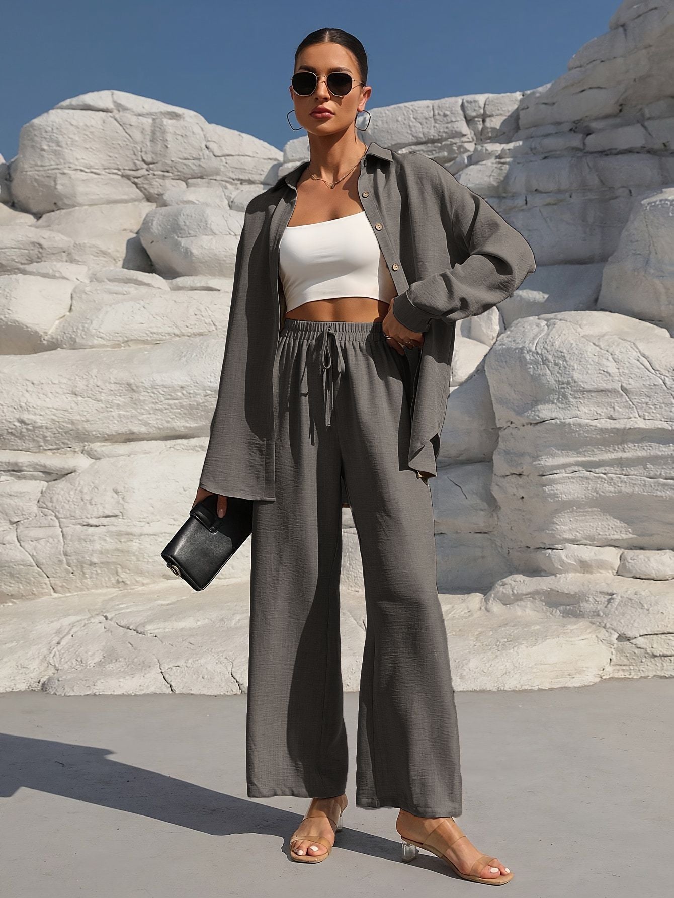 Fashion Plus Size Women's Casual Long Sleeve Cardigan Two-piece Set