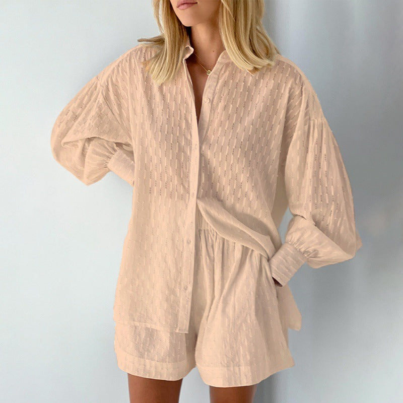 Women's Bubble Shirt Jacquard Design Casual Suit