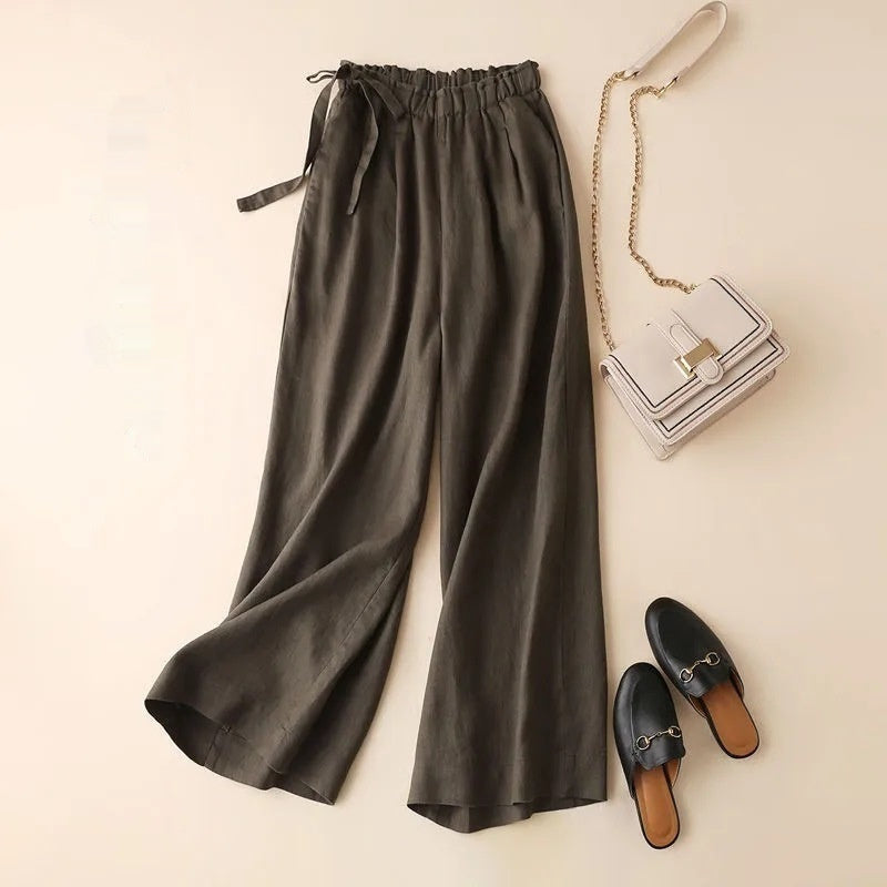 High Waist Elastic Side Lace-up Pants For Women