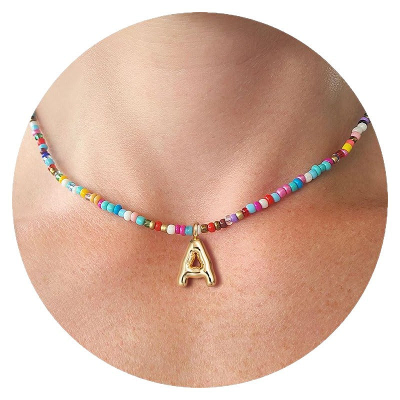Colourful beads initial letter necklace