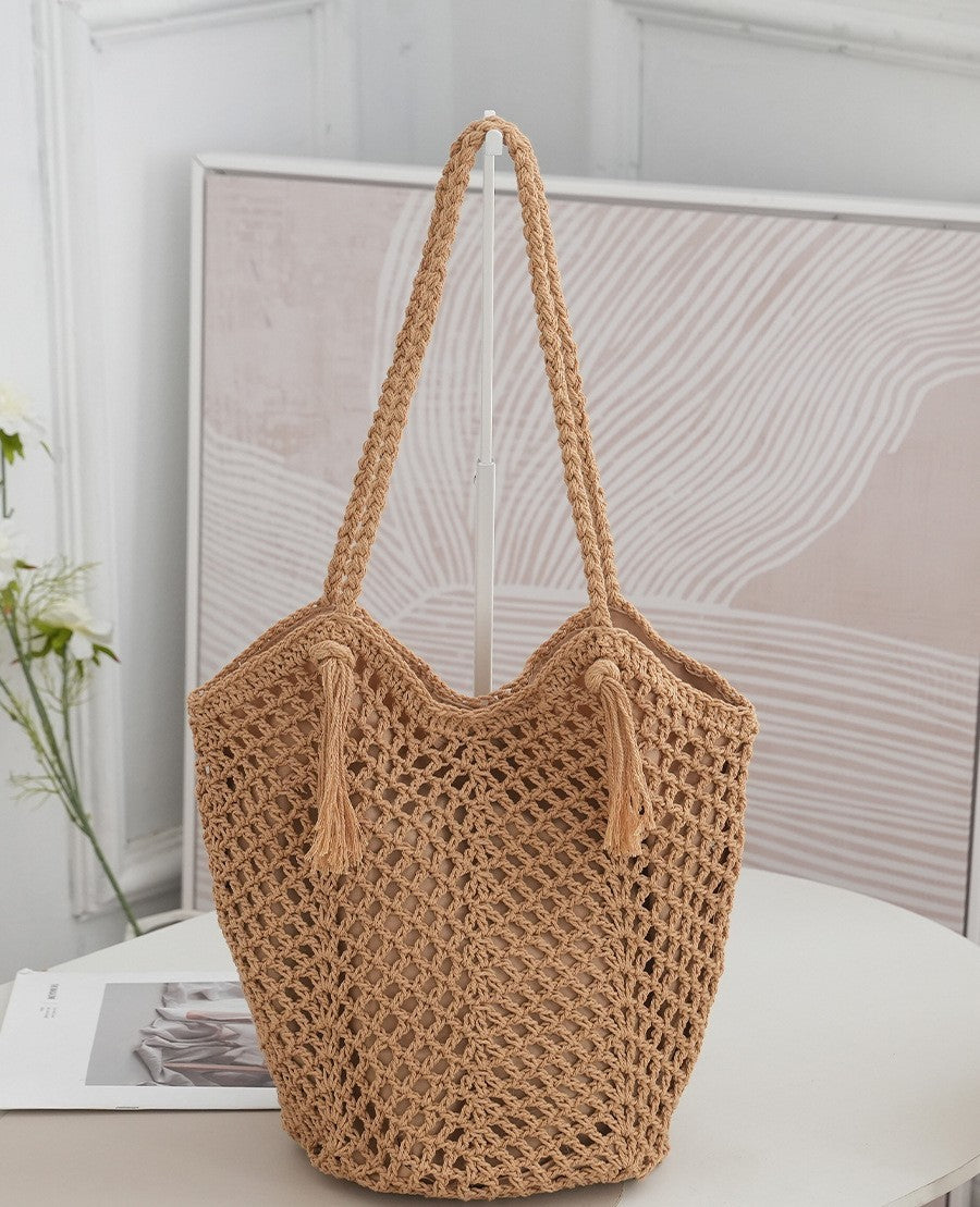 Cotton Thread Woven Bag Handmade One-shoulder Portable