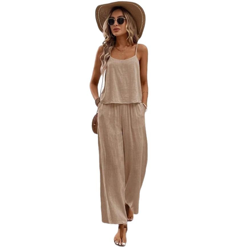 Women's Solid Color Casual Camisole Vest Set