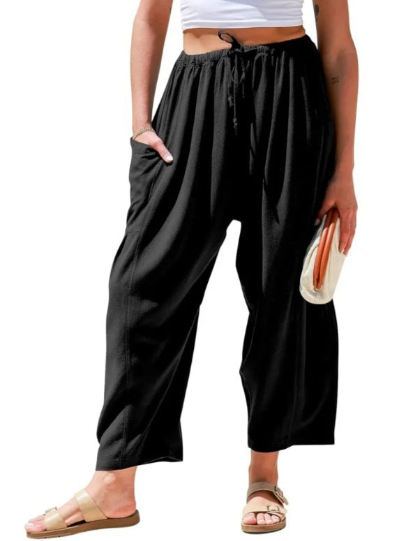 Elastic Waistband Pocket Casual Pants