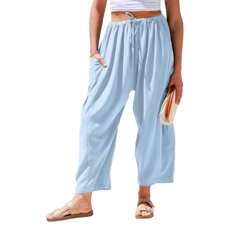 Elastic Waistband Pocket Casual Pants