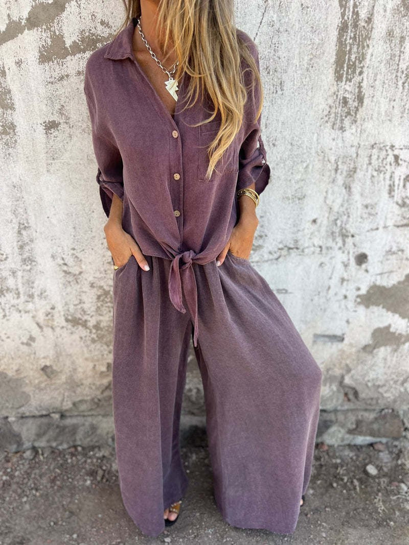 Women's Lapel Long Sleeve Top Pants Suit