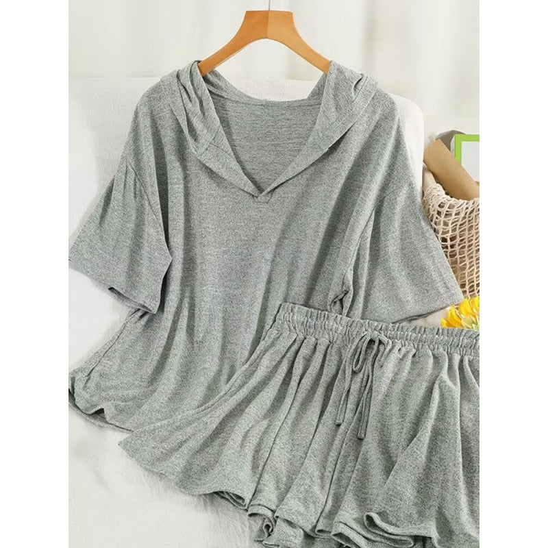 Summer New Loose Fashion Hooded Two-piece Set