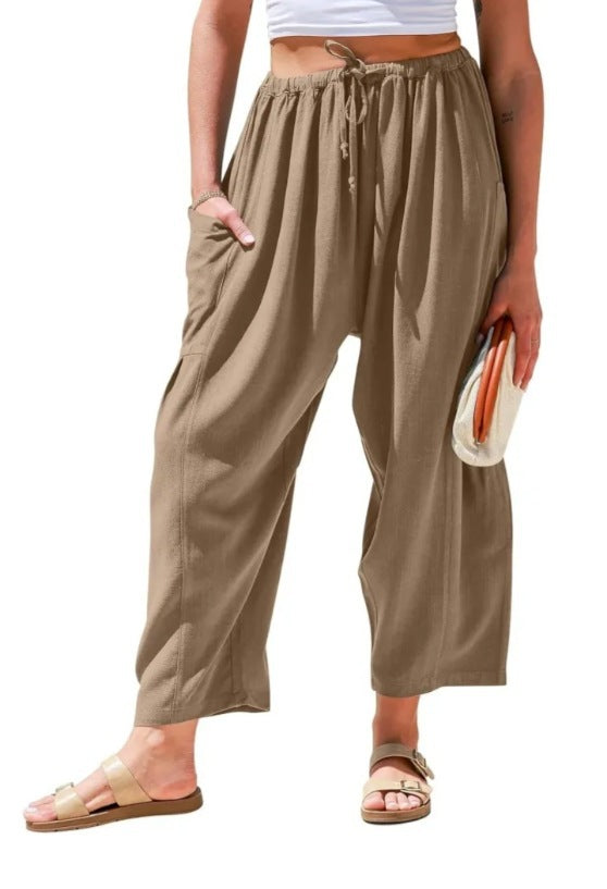 Elastic Waistband Pocket Casual Pants