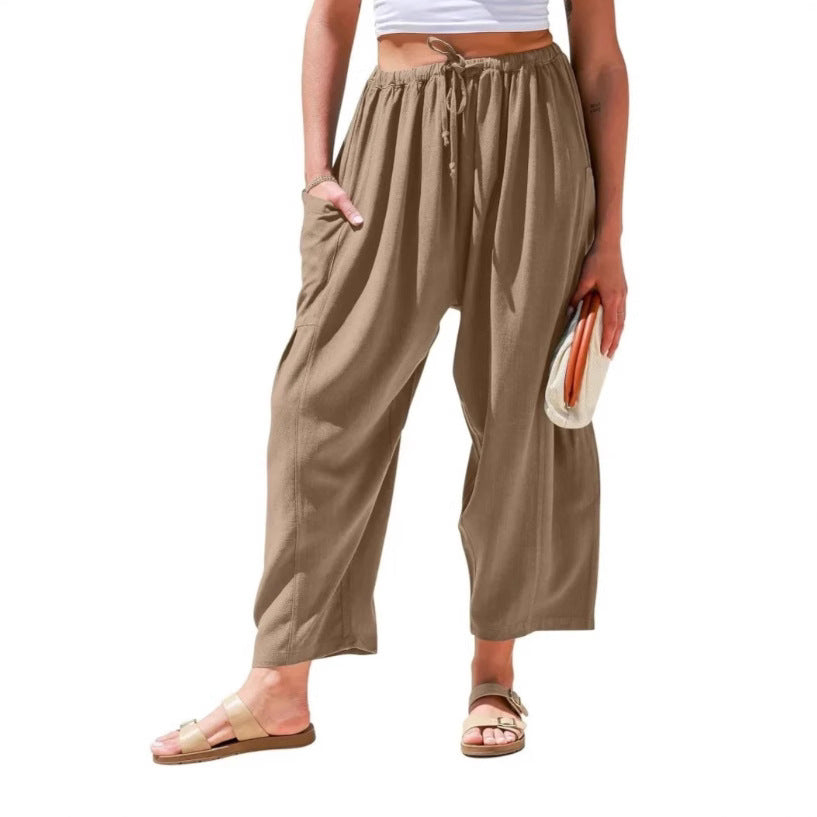 Elastic Waistband Pocket Casual Pants
