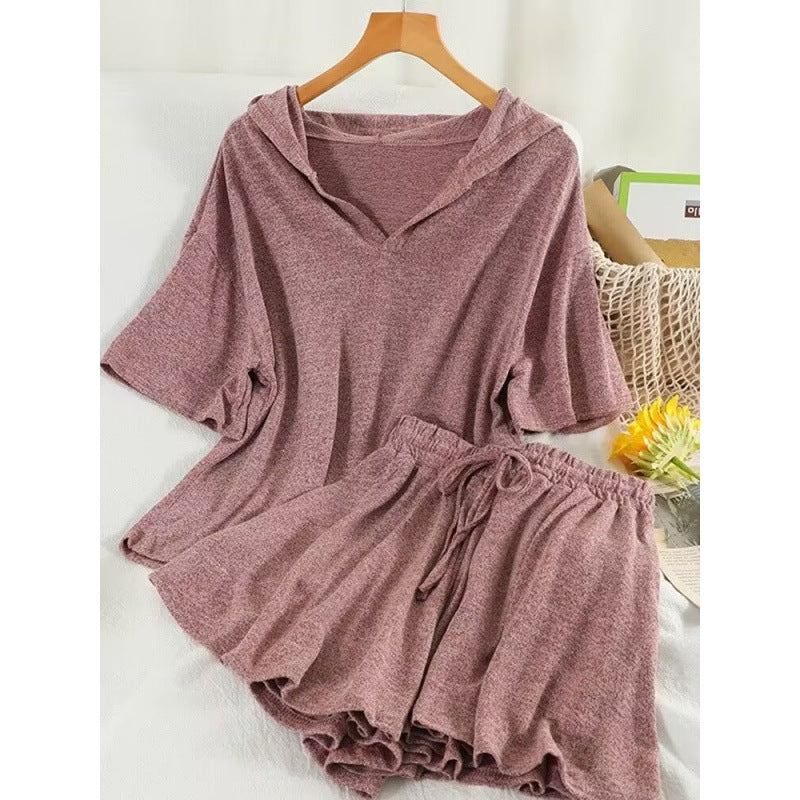 Summer New Loose Fashion Hooded Two-piece Set