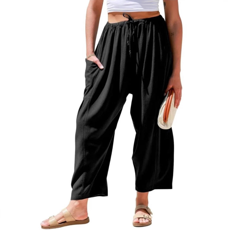 Elastic Waistband Pocket Casual Pants
