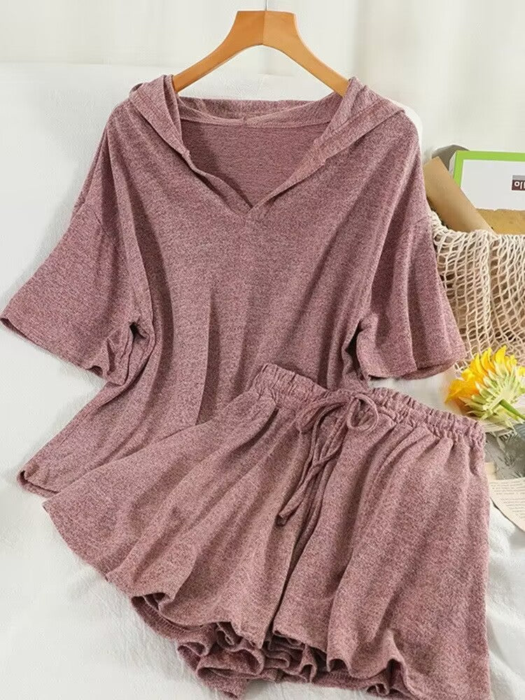 Summer New Loose Fashion Hooded Two-piece Set