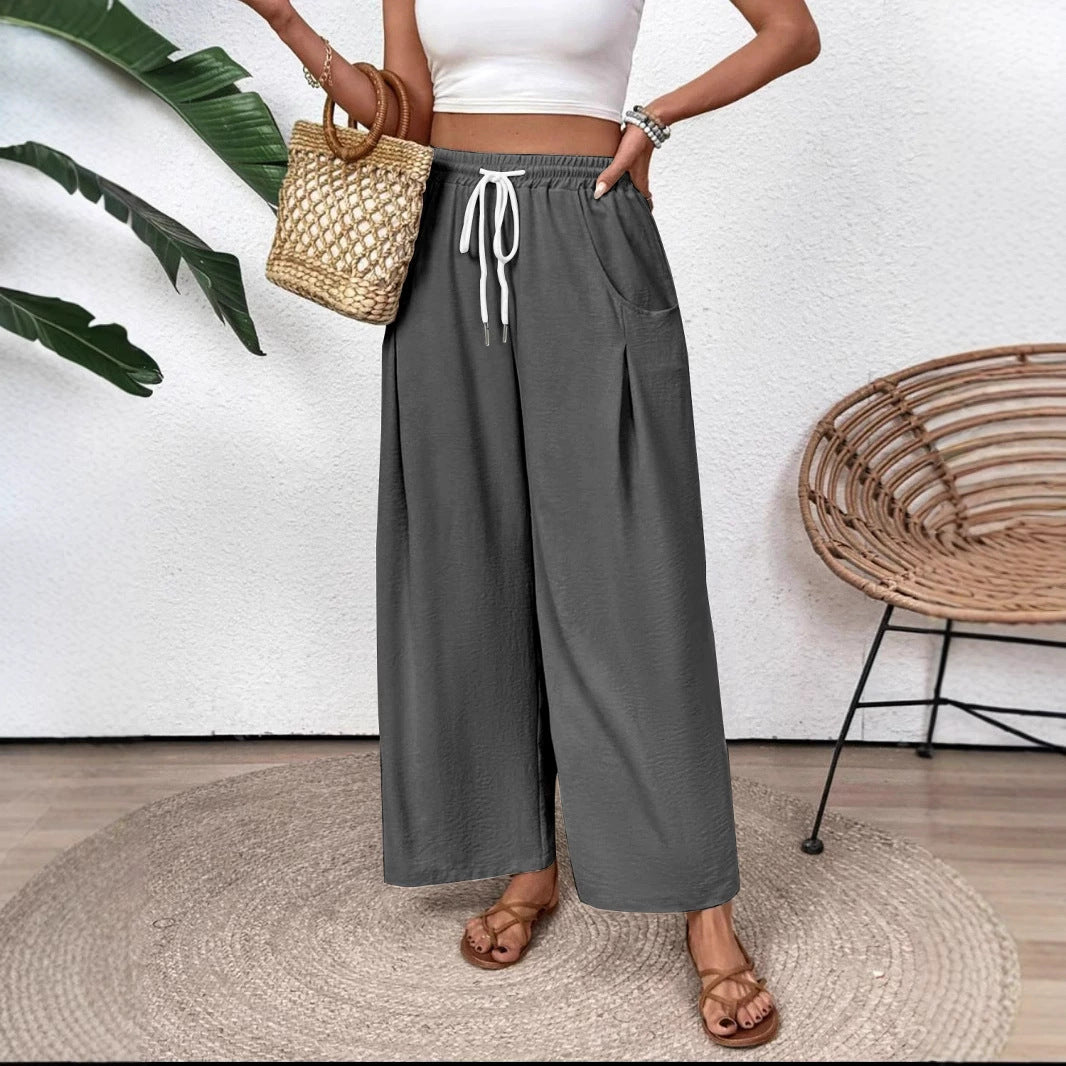 Drawstring Pocket Wide Leg Women's Casual Pants Women's Pants