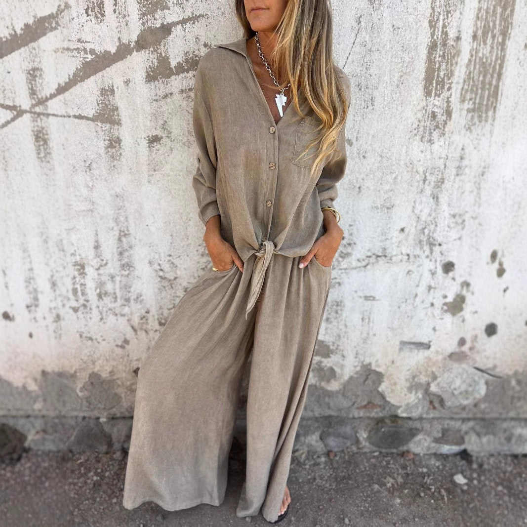Women's Lapel Long Sleeve Top Pants Suit