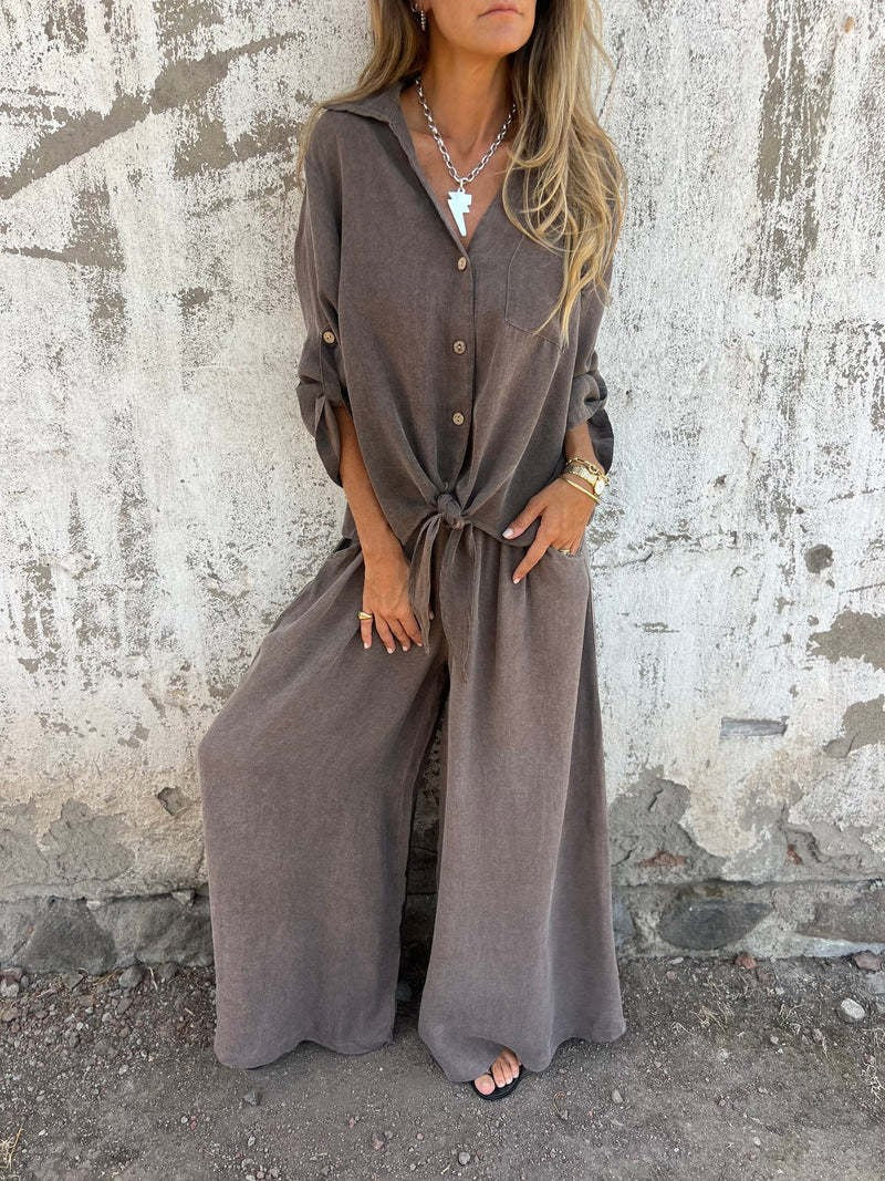 Women's Lapel Long Sleeve Top Pants Suit