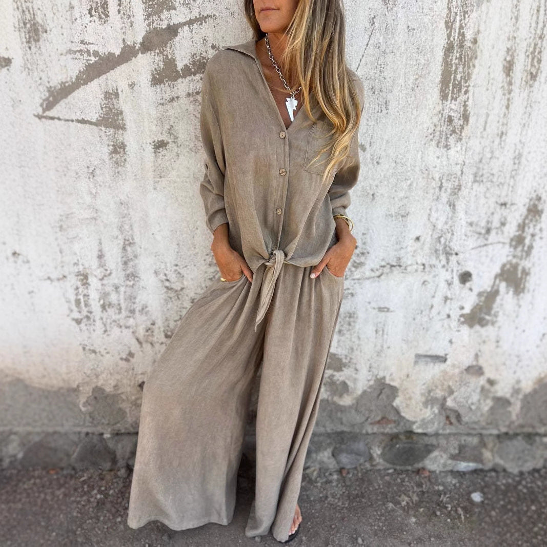 Women's Lapel Long Sleeve Top Pants Suit
