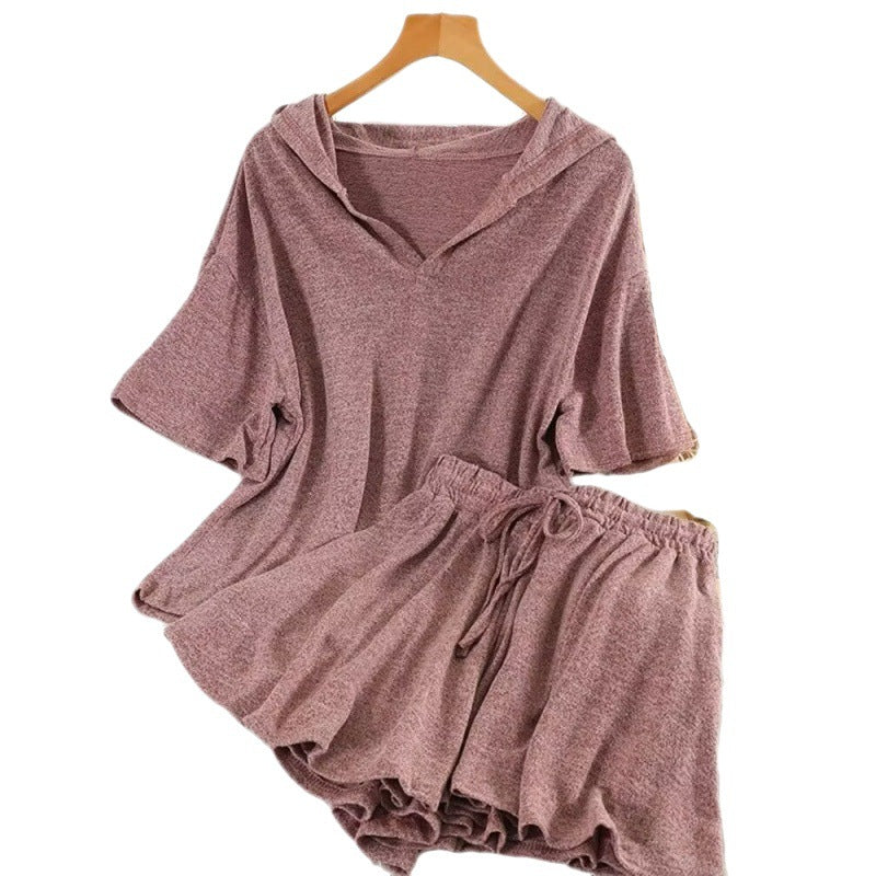 Summer New Loose Fashion Hooded Two-piece Set