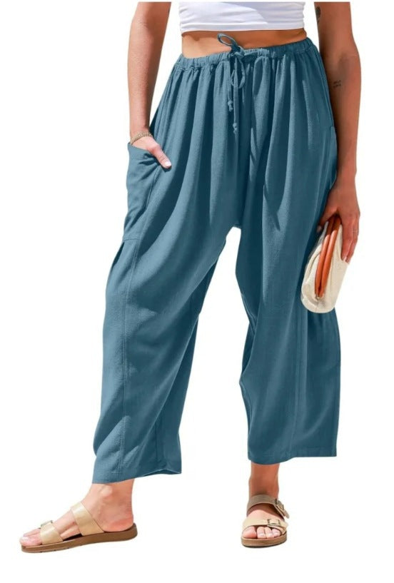 Elastic Waistband Pocket Casual Pants