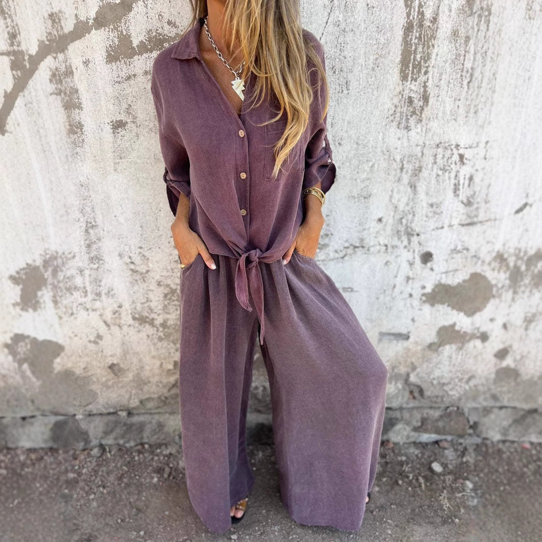 Women's Lapel Long Sleeve Top Pants Suit
