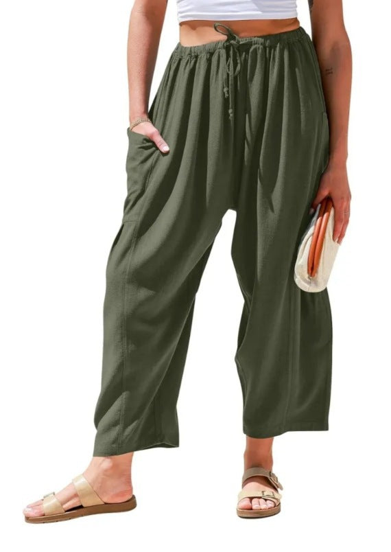 Elastic Waistband Pocket Casual Pants