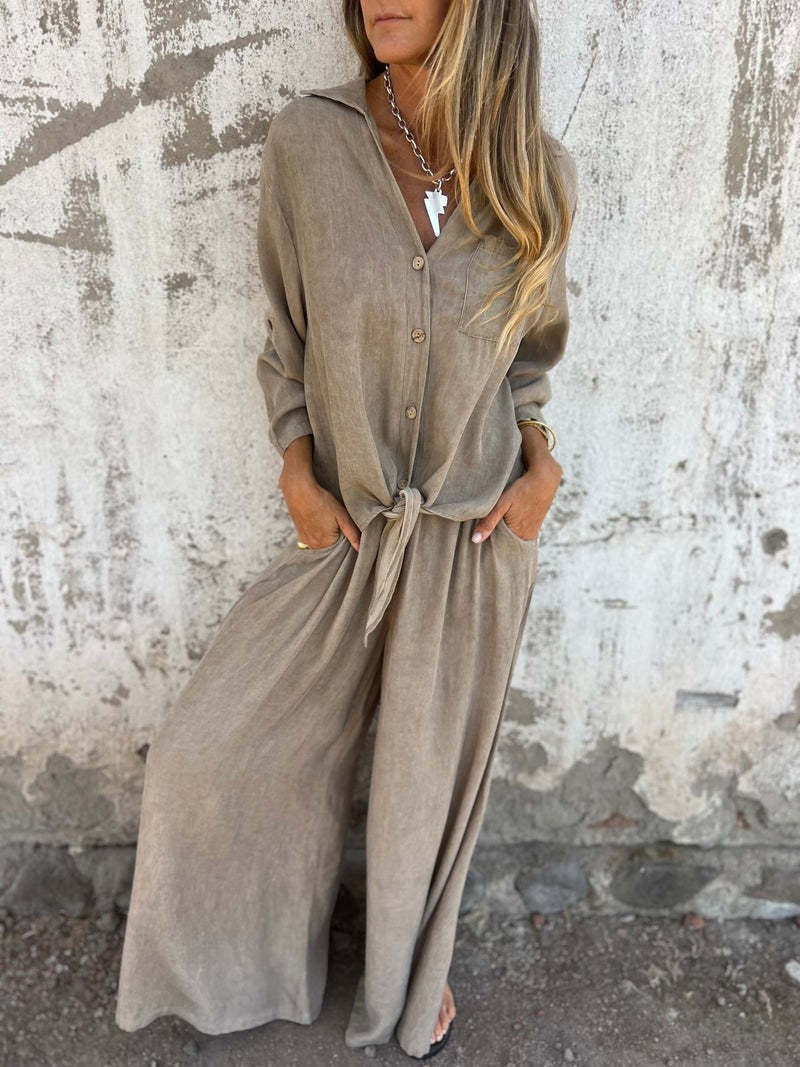 Women's Lapel Long Sleeve Top Pants Suit