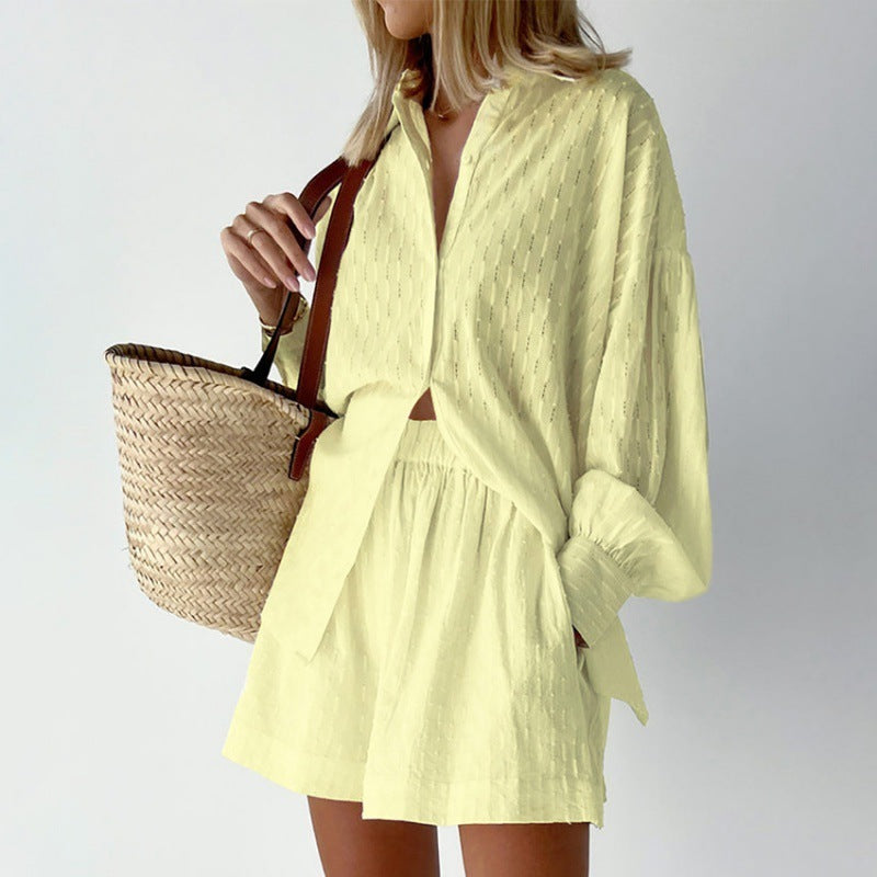 Women's Bubble Shirt Jacquard Design Casual Suit