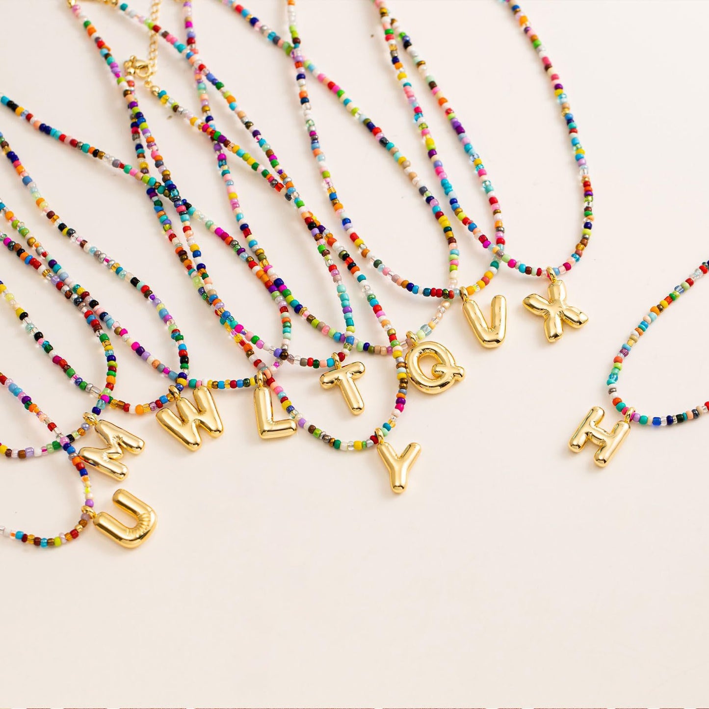 Colourful beads initial letter necklace