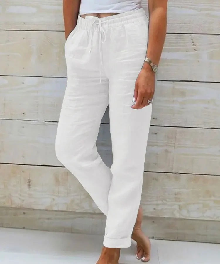 Summer Elastic Waist Solid Color Cotton Linen Wide Leg Pants Loose Pants Women's Clothing