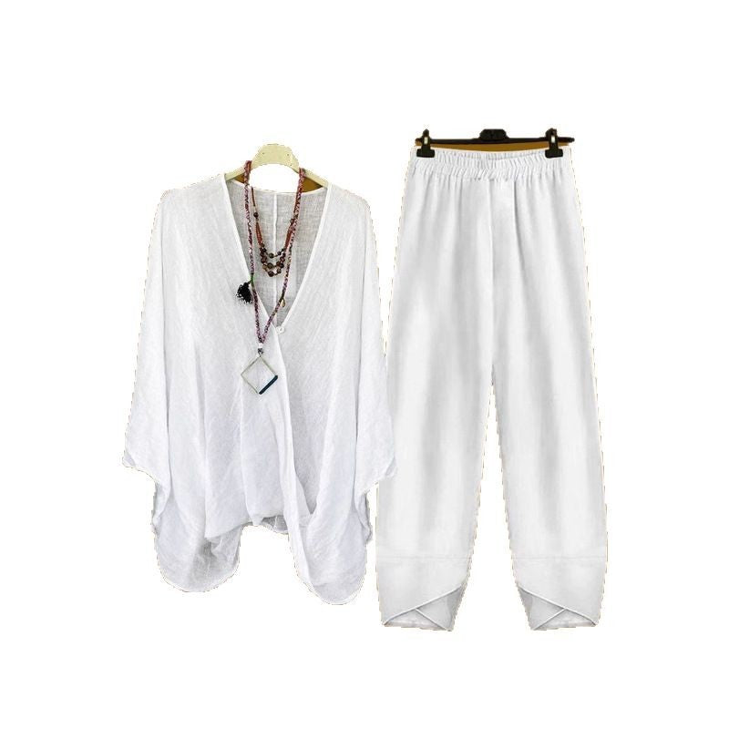 Casual Loose Top Solid Color Two-piece Set