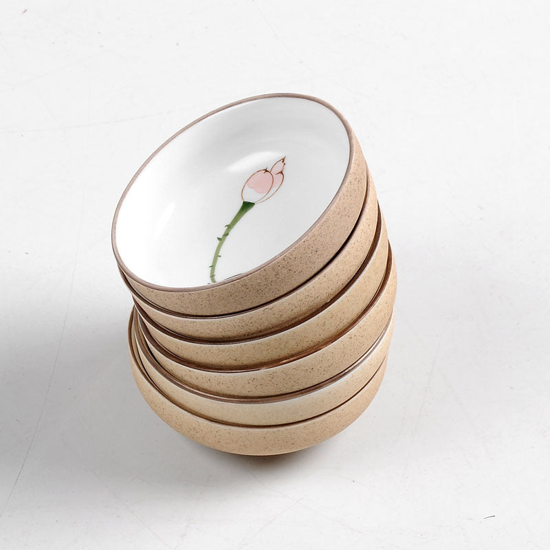 Juego de té de boca plana de gres pintado a mano